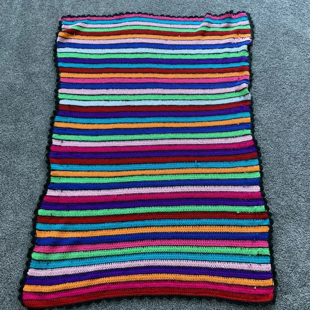 Bright Crochet Stripe Lap Blanket Afghan 42 x  62
